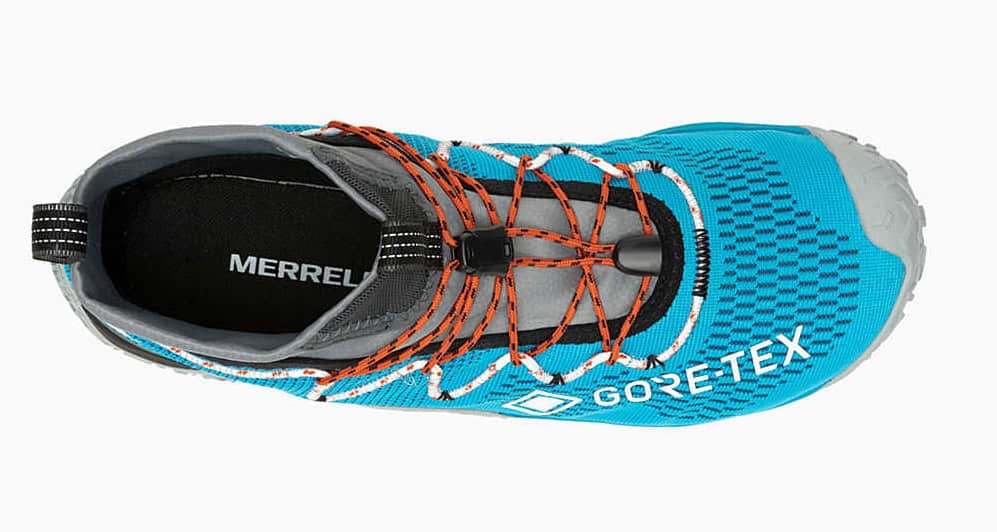 Sininen Merrell Trail Glove 7 GTX -paljasjalkakenkä päältä kuvattuna